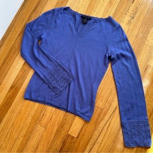 The Limited V-neck Blue Sweater with crotchet details, Size XS